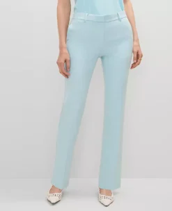 Petite Curvy Fit Straight Leg Textured Pants - Gulf Stream Blue
