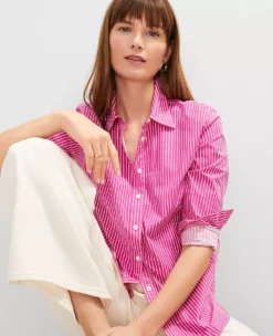 Petite Striped Relaxed Perfect Shirt in Rose Violet