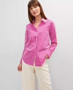 Petite Striped Relaxed Perfect Shirt in Rose Violet -Ann Taylor Store 852904 520002 ALT2