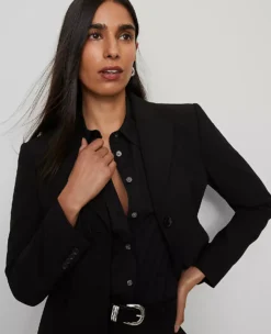 Women's Tailored Bi-Stretch Short Blazer - Classic Black Two-Button Jacket