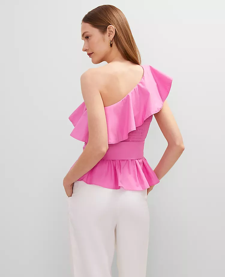 Petite Pink Orchid One-Shoulder Ruffle Blouse with Tie Waist 2 Petite Pink Orchid One-Shoulder Ruffle Blouse with Tie Waist - Image 2