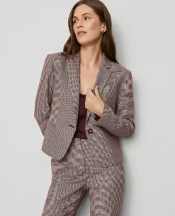 Tailored Houndstooth Blazer in Poised Plum - Elegant Women's Office Jacket