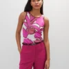 Petite Floral Knit Shell in Rose Violet - Sleeveless Crew Neck Top