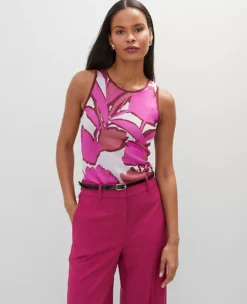 Petite Floral Knit Shell in Rose Violet - Sleeveless Crew Neck Top