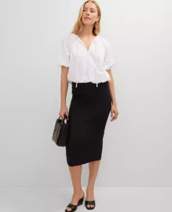 White Petite Eyelet Bubble Hem Blouse - Cotton Blouson Sleeve Top 5 White Petite Eyelet Bubble Hem Blouse - Cotton Blouson Sleeve Top -Ann Taylor Store 852969 9000 ALT2