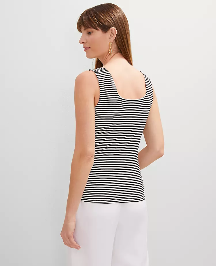 Petite Striped Square Neck Tank Top in Black 2 Petite Striped Square Neck Tank Top in Black - Image 2