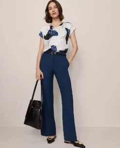 Petite Flare Leg Trousers - Mid Rise Tailored Fit Moonlit Backdrop