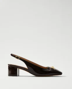 Brown Patent Leather Horsebit Pumps with Comfortable Block Heel