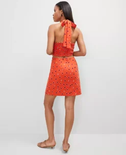 Petite Red Pepper Geometric Linen Halter Sheath Dress -Ann Taylor Store 853075 520006 ALT1