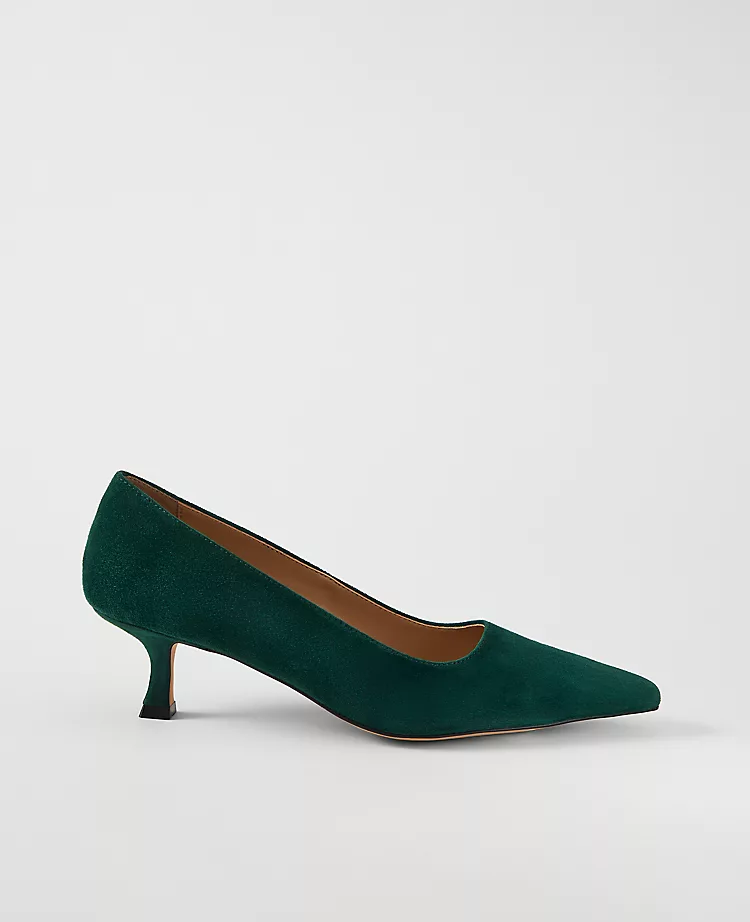 Deep Slate Green Suede Pointed Toe Kitten Heel Pumps 1 Deep Slate Green Suede Pointed Toe Kitten Heel Pumps
