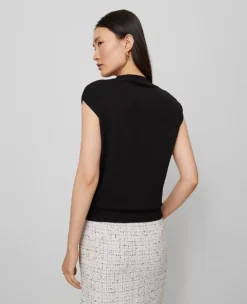 Sleeveless Mock Neck Sweater Shell - Refined Knit Top in Black -Ann Taylor Store 853092 2222 ALT1