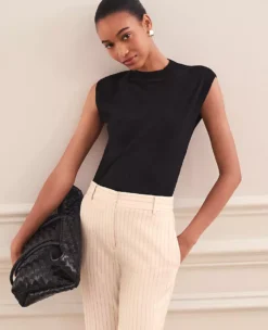 Sleeveless Mock Neck Sweater Shell - Refined Knit Top in Black