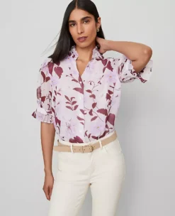 Floral Ruffle Collar Shirt Spring Lilac B