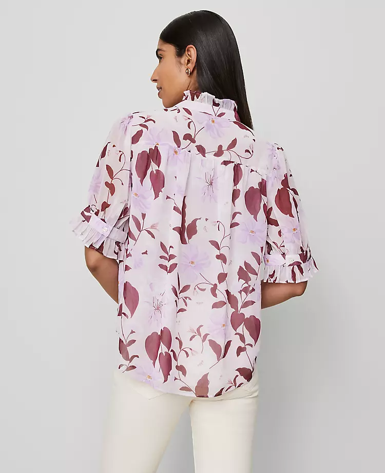Floral Ruffle Collar Shirt Spring Lilac B 2 Floral Ruffle Collar Shirt Spring Lilac B - Image 2