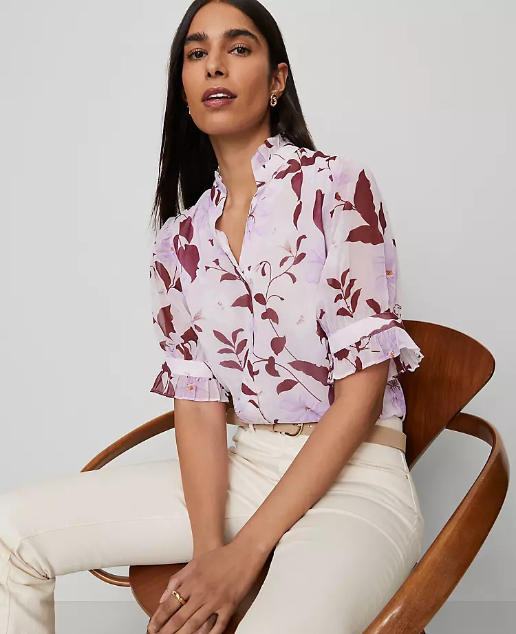 Floral Ruffle Collar Shirt Spring Lilac B 3 Floral Ruffle Collar Shirt Spring Lilac B - Image 3