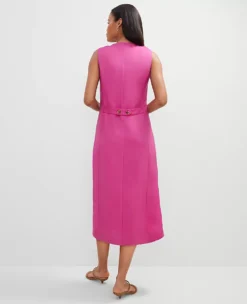 Petite Linen-Blend V-Neck Shirtdress - Rose Violet Midi Dress 5 Petite Linen-Blend V-Neck Shirtdress - Rose Violet Midi Dress -Ann Taylor Store 853103 8021 ALT1