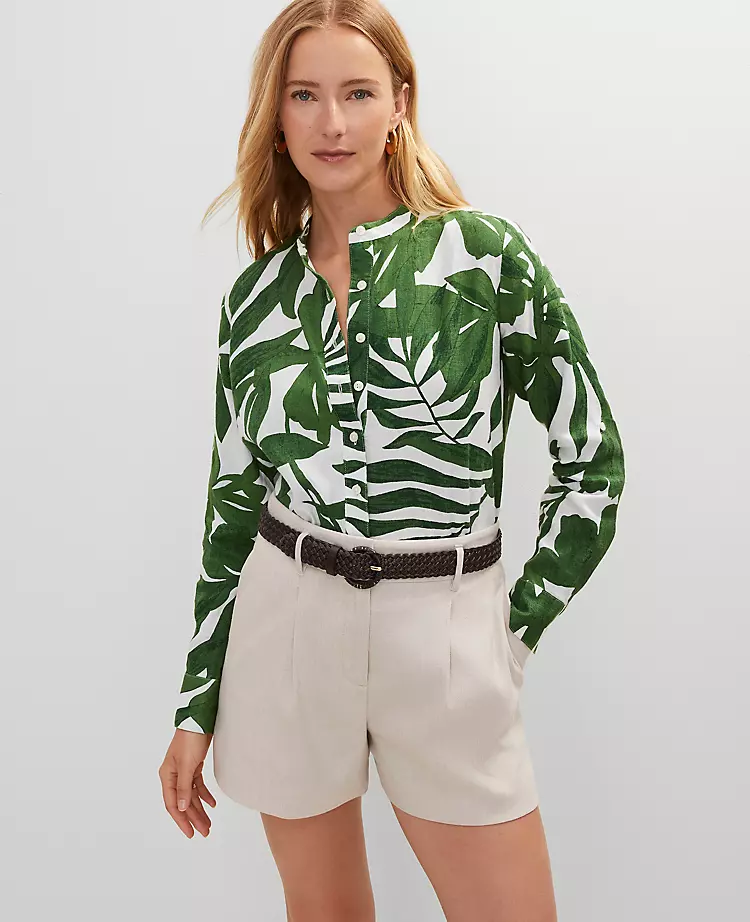 Petite Leafy Green Floral Linen Shirt - Classic Breezy Fit 1 Petite Leafy Green Floral Linen Shirt - Classic Breezy Fit