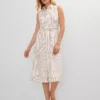 Petite Striped Flare Midi Shirtdress with Self-Tie Belt - Neutral Combo