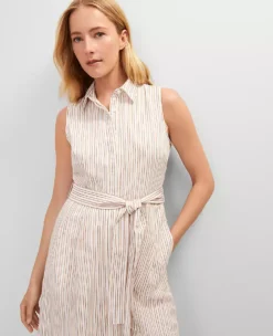 Petite Striped Flare Midi Shirtdress with Self-Tie Belt - Neutral Combo -Ann Taylor Store 853106 019328 ALT2