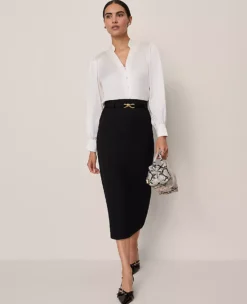 Belted Pencil Skirt In Ponte Black