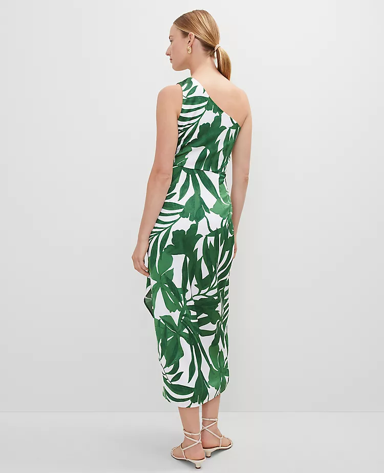 Petite One Shoulder Satin Midi Dress in Leafy Green Floral 2 Petite One Shoulder Satin Midi Dress in Leafy Green Floral - Image 2