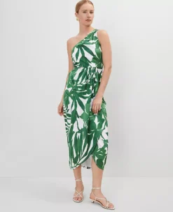 Petite One Shoulder Satin Midi Dress in Leafy Green Floral 5 Petite One Shoulder Satin Midi Dress in Leafy Green Floral -Ann Taylor Store 853121 520958 ALT2