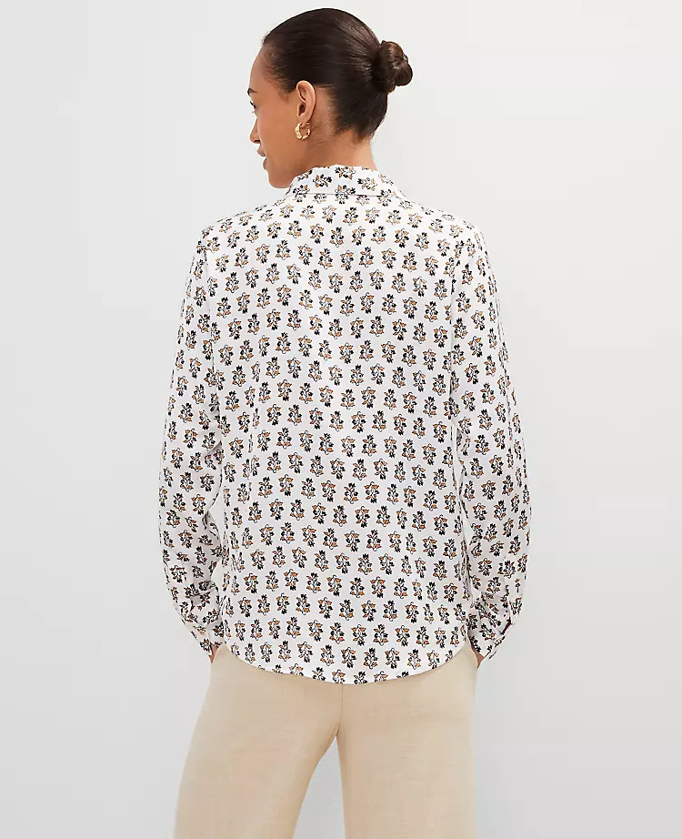 Petite Winter White Floral Satin Essential Long Sleeve Shirt 2 Petite Winter White Floral Satin Essential Long Sleeve Shirt - Image 2