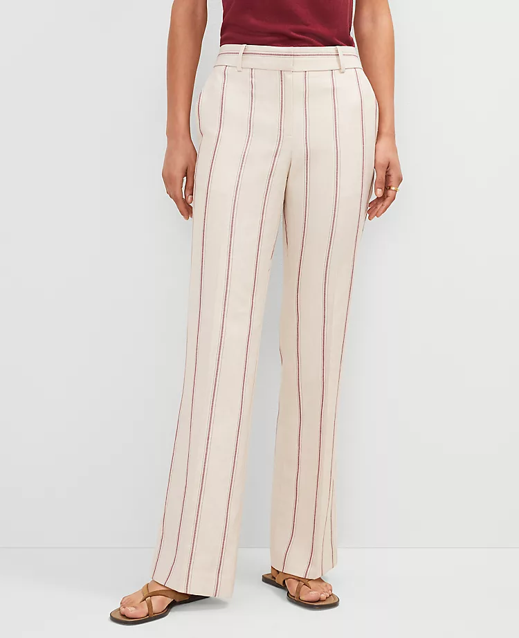 Petite Pinstripe Flax Trousers - Tailored Mid-Rise Flare Leg Pant 3 Petite Pinstripe Flax Trousers - Tailored Mid-Rise Flare Leg Pant - Image 3