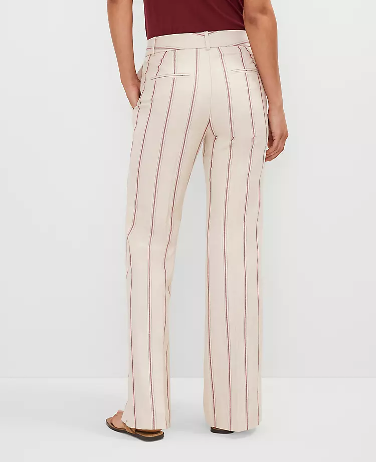 Petite Pinstripe Flax Trousers - Tailored Mid-Rise Flare Leg Pant 4 Petite Pinstripe Flax Trousers - Tailored Mid-Rise Flare Leg Pant - Image 4
