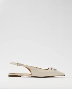 Ann Taylor Weekend Hardware Embellished Leather Slingback Flats - Cream Beige