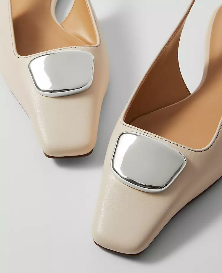 Ann Taylor Weekend Hardware Embellished Leather Slingback Flats - Cream Beige 2 Ann Taylor Weekend Hardware Embellished Leather Slingback Flats - Cream Beige - Image 2