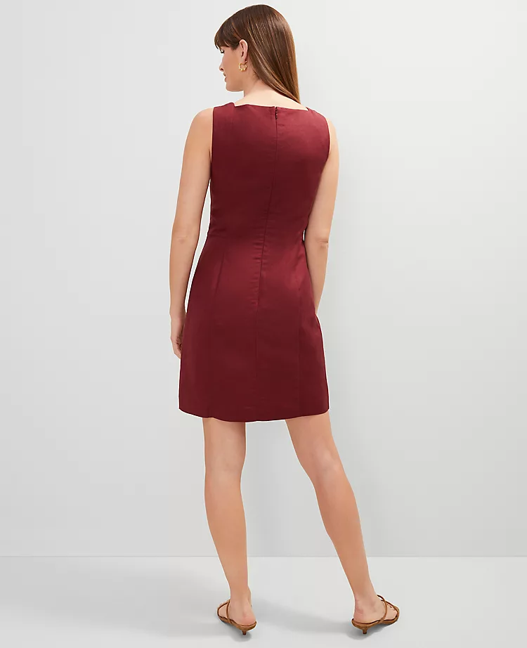 Moroccan Red Petite Linen Blend Button-Down Dress with Square Neck 3 Moroccan Red Petite Linen Blend Button-Down Dress with Square Neck - Image 3