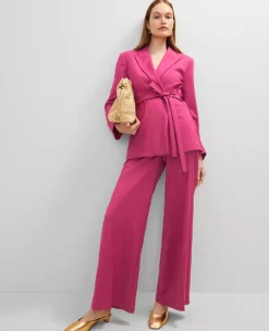 Petite Belted Blazer in Berry Splash - Tailored Stretch Professional Jacket