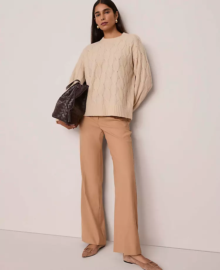 Soft Cable Knit Crew Neck Sweater in Pale Sandalwood 3 Soft Cable Knit Crew Neck Sweater in Pale Sandalwood - Image 3