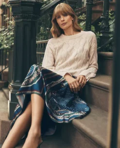 Soft Cable Knit Crew Neck Sweater in Pale Sandalwood