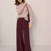 Wide-Leg High-Waist Crepe Trousers in Poised Plum