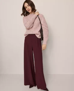Wide-Leg High-Waist Crepe Trousers in Poised Plum