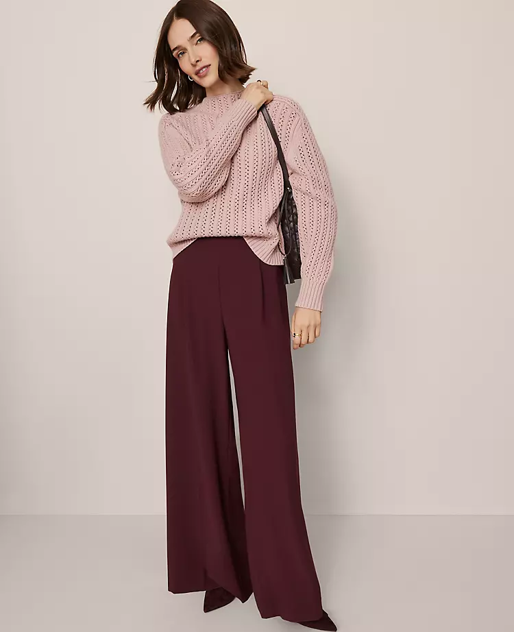 Wide-Leg High-Waist Crepe Trousers in Poised Plum 1 Wide-Leg High-Waist Crepe Trousers in Poised Plum