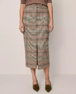 Plaid Column Midi Skirt in Pure Chocolate - Professional Trouser Styling -Ann Taylor Store 853352 522811 ALT1