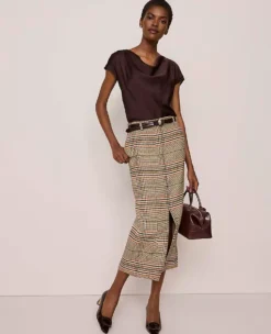 Plaid Column Midi Skirt in Pure Chocolate - Professional Trouser Styling -Ann Taylor Store 853352 522811 ALT3
