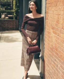 Plaid Column Midi Skirt in Pure Chocolate - Professional Trouser Styling