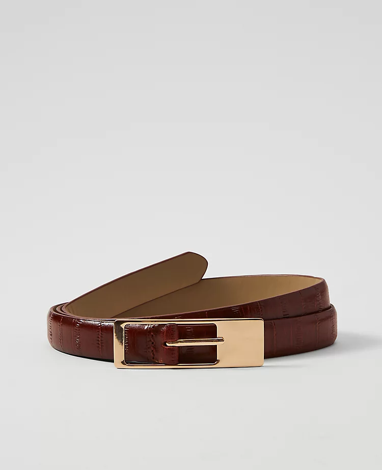 Premium Embossed Leather Slim Belt - Versatile Saddle Brown 1 Premium Embossed Leather Slim Belt - Versatile Saddle Brown