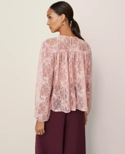Petite Crew Neck Shirred Blouse in Pale Mauve - Elegant Blouson Sleeve Top 5 Petite Crew Neck Shirred Blouse in Pale Mauve - Elegant Blouson Sleeve Top -Ann Taylor Store 853391 9422 ALT1