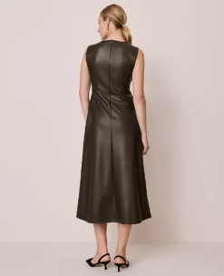 Faux Leather Flare Midi Dress Pure Chocolate 6 Faux Leather Flare Midi Dress Pure Chocolate -Ann Taylor Store 853393 7043 ALT1
