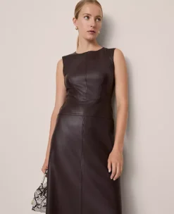 Faux Leather Flare Midi Dress Pure Chocolate 7 Faux Leather Flare Midi Dress Pure Chocolate -Ann Taylor Store 853393 7043 ALT2