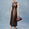 Faux Leather Flare Midi Dress Pure Chocolate