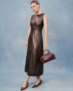 Faux Leather Flare Midi Dress Pure Chocolate