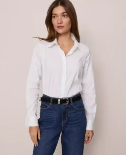 Ann Taylor Petite Weekend Collection Ruffle Collar Modern Shirt in White