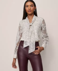 Petite Lace Tie V-Neck Popover Blouse in Black and Ivory 5 Petite Lace Tie V-Neck Popover Blouse in Black and Ivory -Ann Taylor Store 853423 6582 ALT2