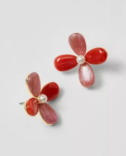 Vibrant Moroccan Red Flower Stud Earrings in Premium Acetate